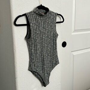 Gray Mock Turtleneck Tank Top Bodysuit